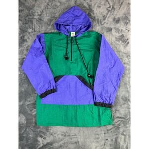 Vintage‎ Cheetah Sport Windbreaker Pullover Jacket Small USA Green Purple Nylon